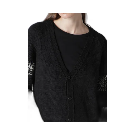Plain Stitch Color Combi V Neck Cardigan