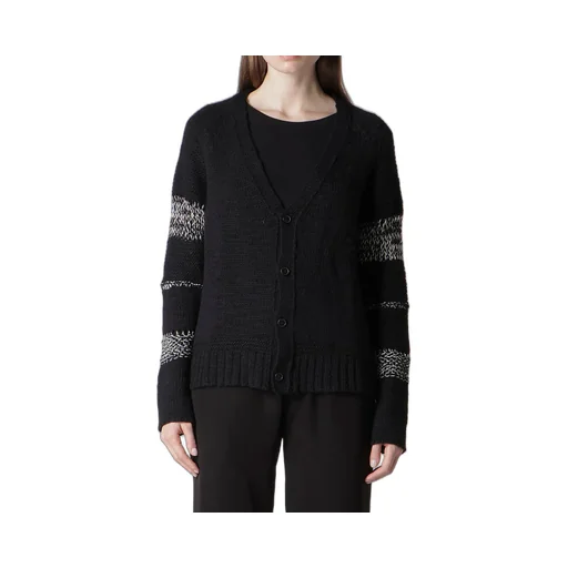 Plain Stitch Color Combi V Neck Cardigan