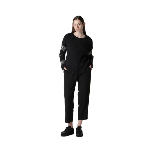Plain Stitch Color Combi V Neck Cardigan