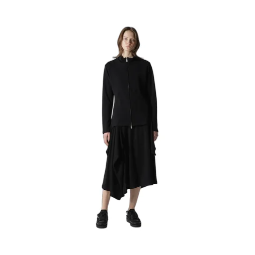 High Twisted Gauze Terry Side Draped Zip Cardigan