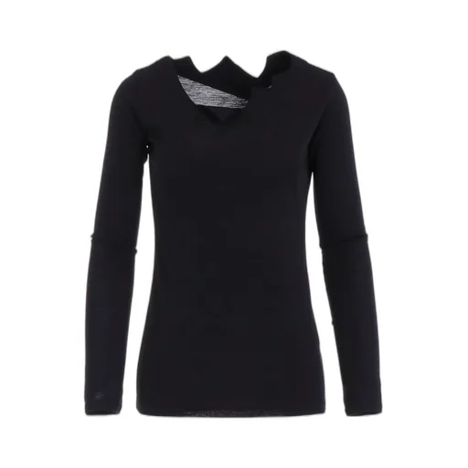 Wool Chiffon Zig-Zag Neck Line Long Slv T
