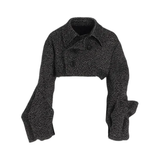 Dobby Heather Tweed Box D Sleeves Double F Short Jacket