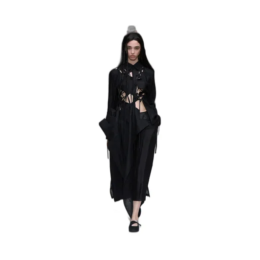 High Twisted Gabardine Leather Detail Pants