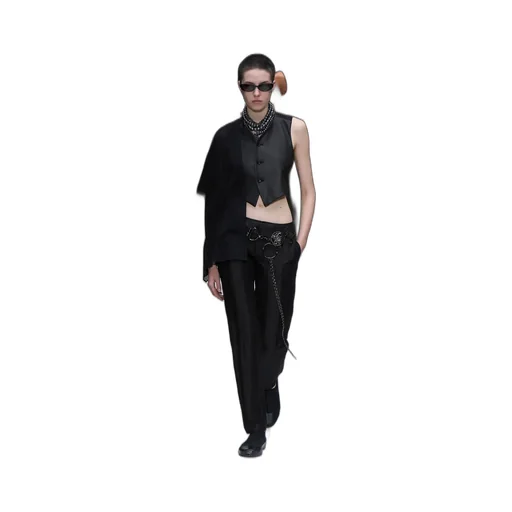 High Twisted Gabardine Leather Detail Pants