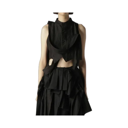 High Twisted Gabardine Belted Unbalance Vest