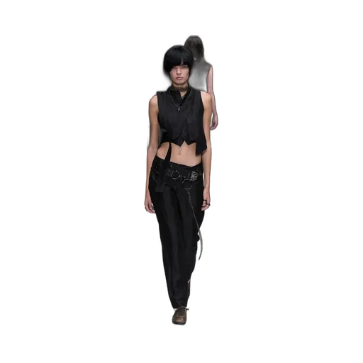 High Twisted Gabardine Low-Rise Belted Pants