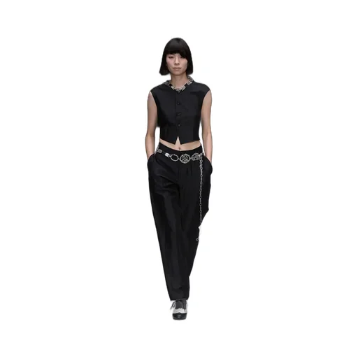 High Twisted Gabardine Low-Rise Basic Pants
