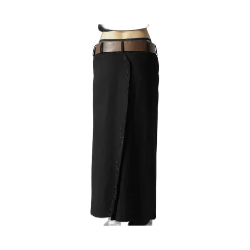 7.6Oz Uneven Yarn Denim Belted Wrap Skirt