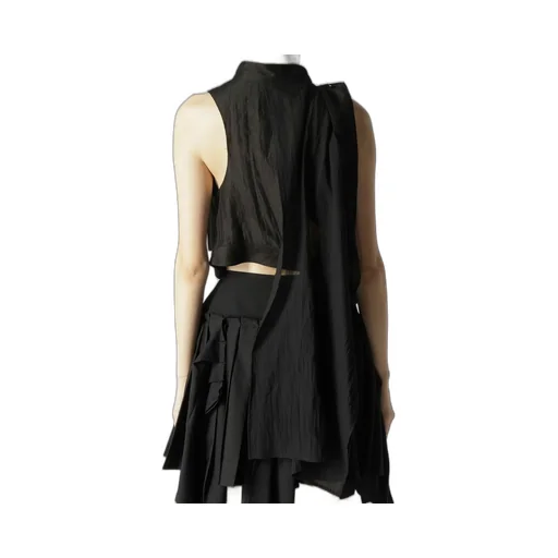 High Twisted Gabardine Belted Unbalance Vest