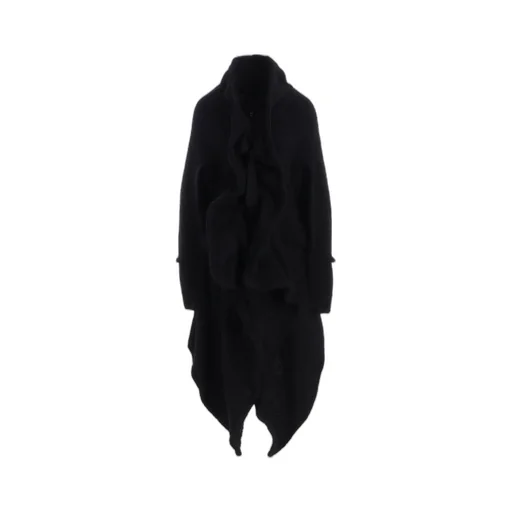 Loop Inlay Frilled Collar Long Jacket