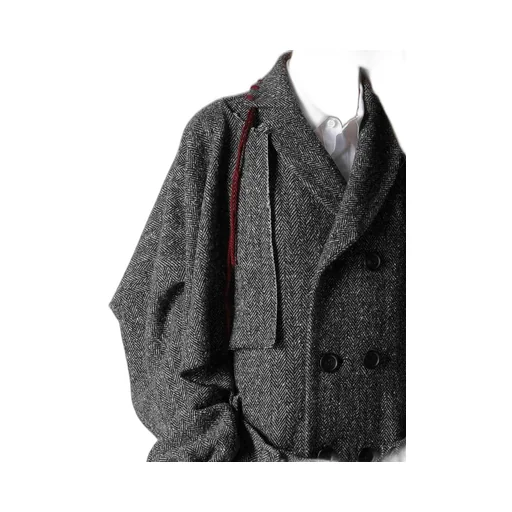 Nep Tweed Trench Coat With Belt