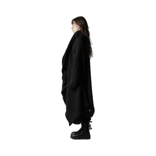 Loop Inlay Frilled Collar Long Jacket