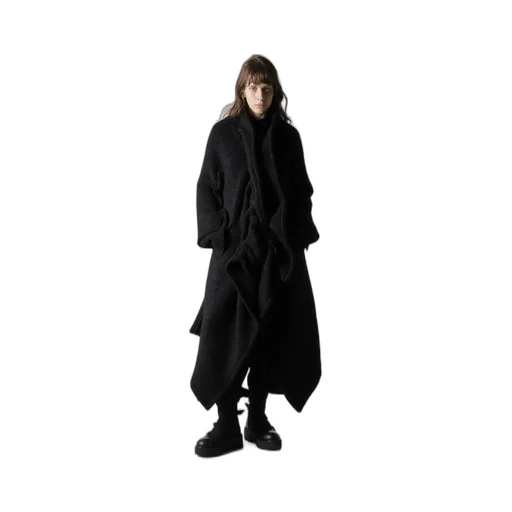 Loop Inlay Frilled Collar Long Jacket