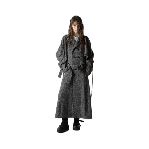 Nep Tweed Trench Coat With Belt