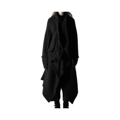 Loop Inlay Frilled Collar Long Jacket