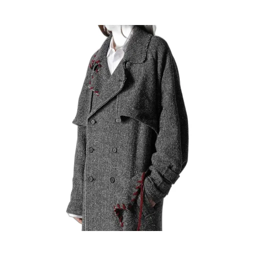 Nep Tweed Back Drape Trench Coat