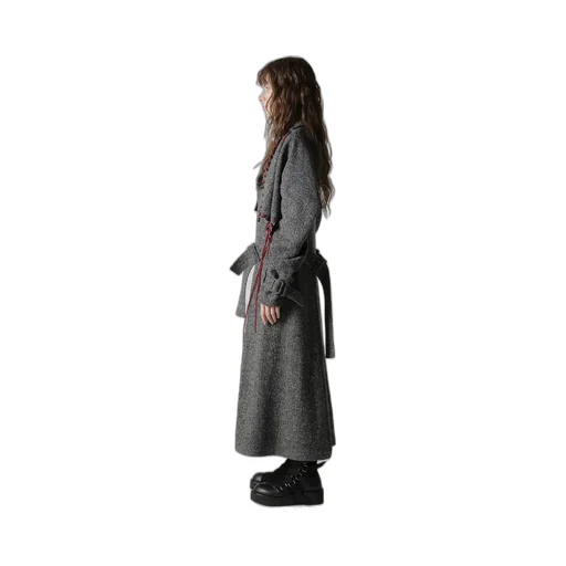 Nep Tweed Trench Coat With Belt