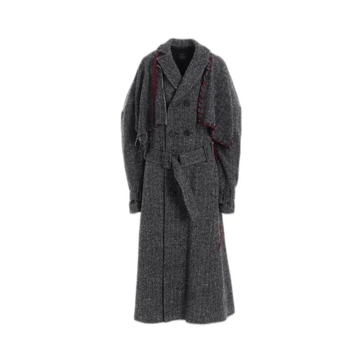 Nep Tweed Trench Coat With Belt