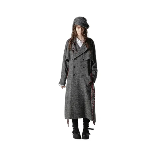 Nep Tweed Back Drape Trench Coat