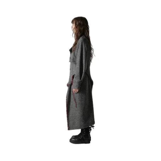 Nep Tweed Back Drape Trench Coat