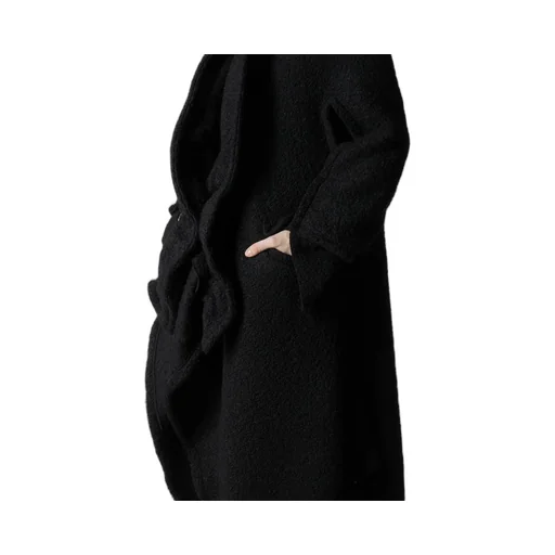 Loop Inlay Frilled Collar Long Jacket
