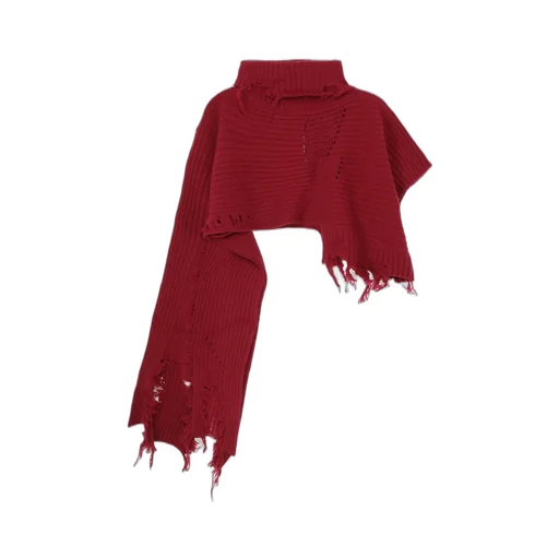 Crushed Rib Damaged 2Way Wool Scarf