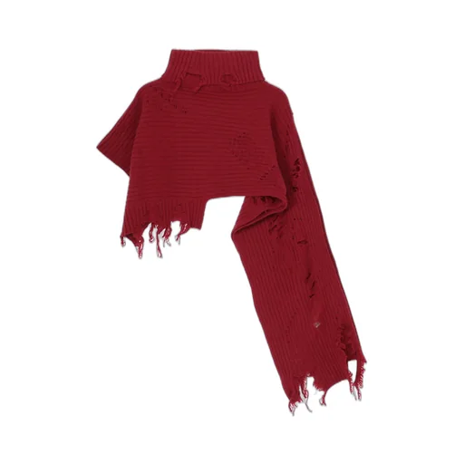 Crushed Rib Damaged 2Way Wool Scarf