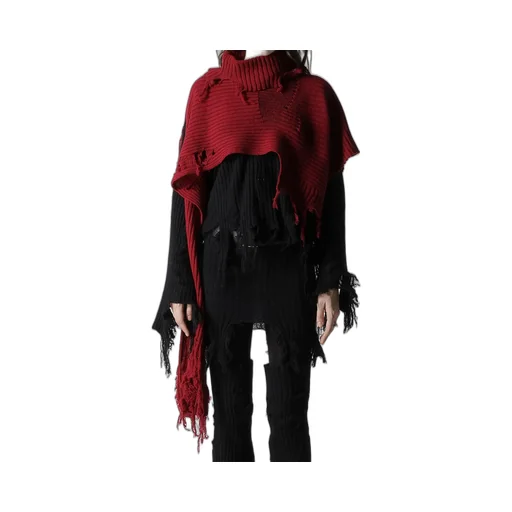 Crushed Rib Damaged 2Way Wool Scarf