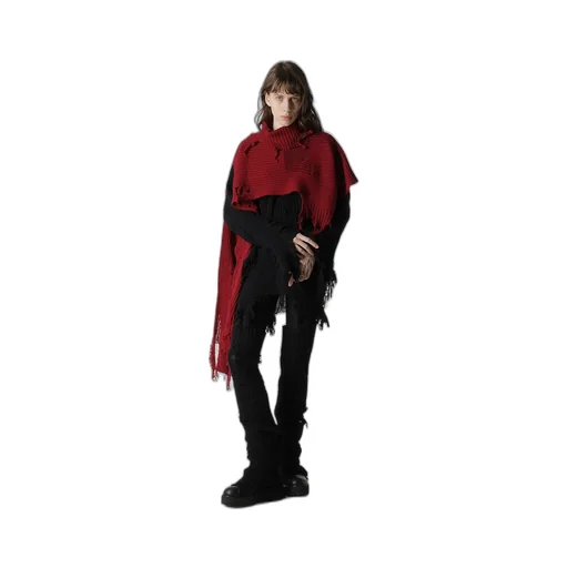 Crushed Rib Damaged 2Way Wool Scarf