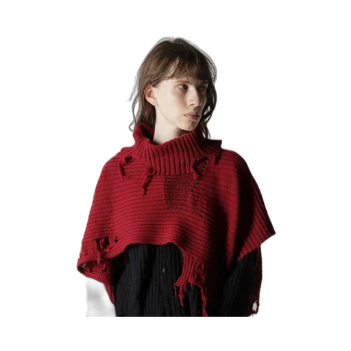 Crushed Rib Damaged 2Way Wool Scarf