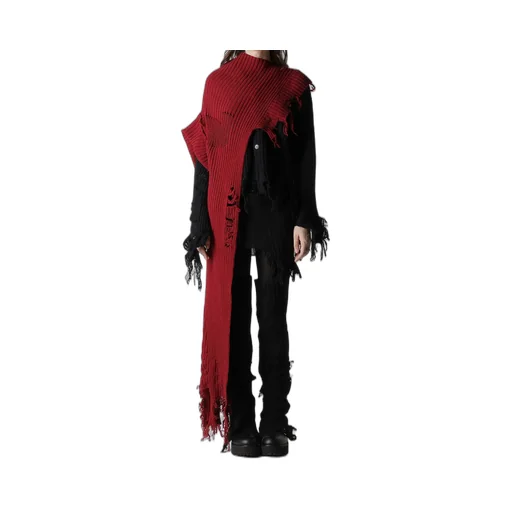 Crushed Rib Damaged 2Way Wool Scarf