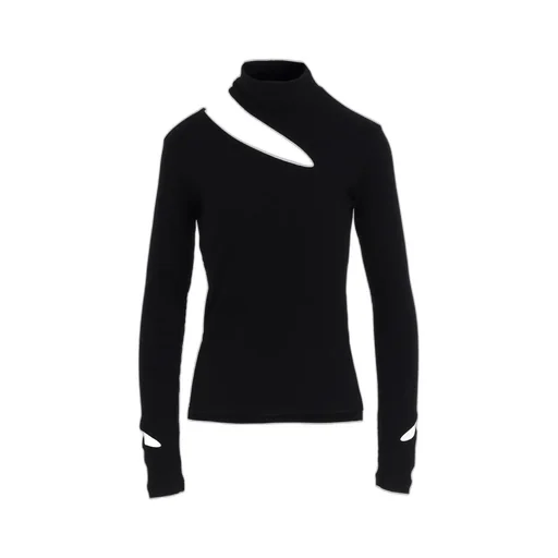 Cotton Rayon Rib Slit High Neck T-Shirt