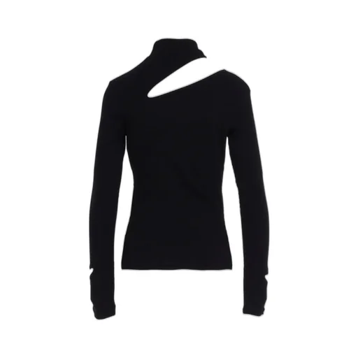 Cotton Rayon Rib Slit High Neck T-Shirt