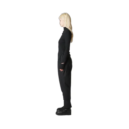 Cotton Rayon Rib Slit High Neck T-Shirt