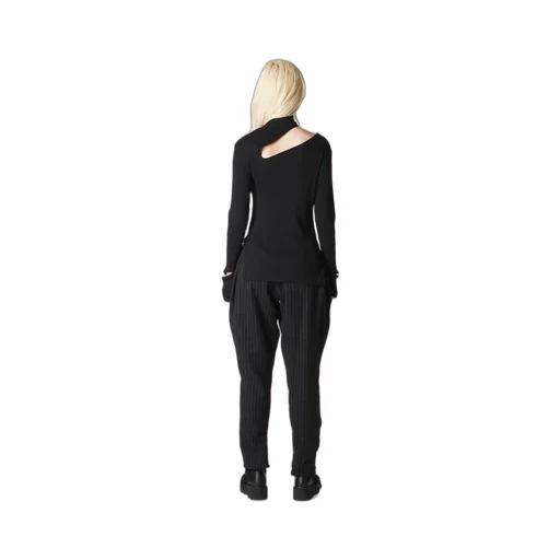 Cotton Rayon Rib Slit High Neck T-Shirt