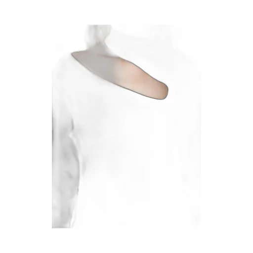 Cotton Rayon Rib Slit High Neck T-Shirt