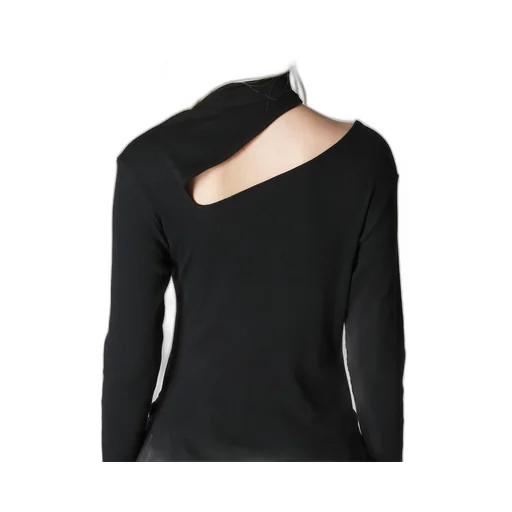 Cotton Rayon Rib Slit High Neck T-Shirt
