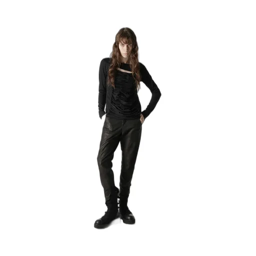 Plain Stitch Slit Cross Long T-Shirt