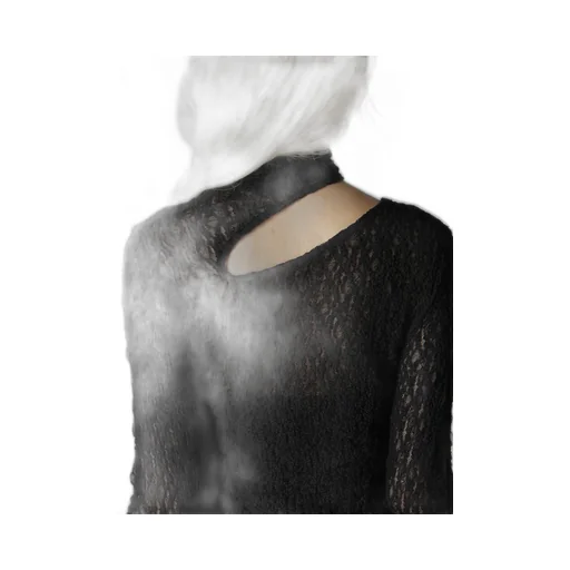 Flower Shirring Slit High Neck T-Shirt