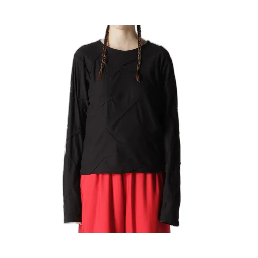Tuck Jacquard Layered Separate Long Sleeve T-Shirt