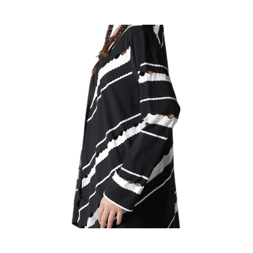 Holed Border Pattern Square Hem Cardigan