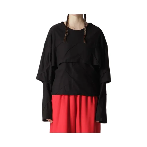 Tuck Jacquard Layered Separate Long Sleeve T-Shirt