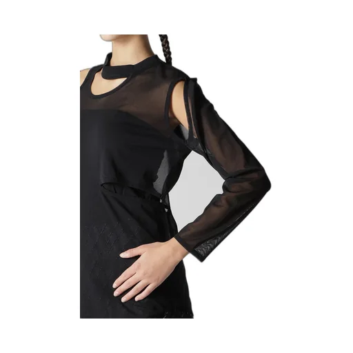 Tulle Slit Long Sleeve T-Shirt