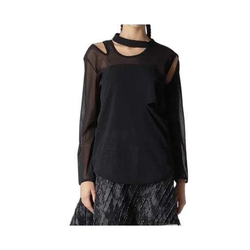 Tulle Slit Long Sleeve T-Shirt