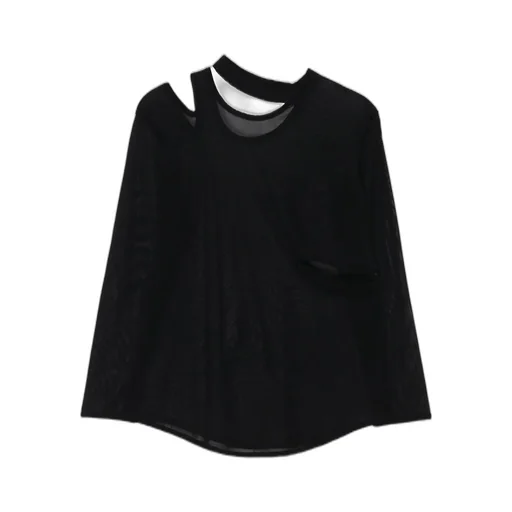 Tulle Slit Long Sleeve T-Shirt