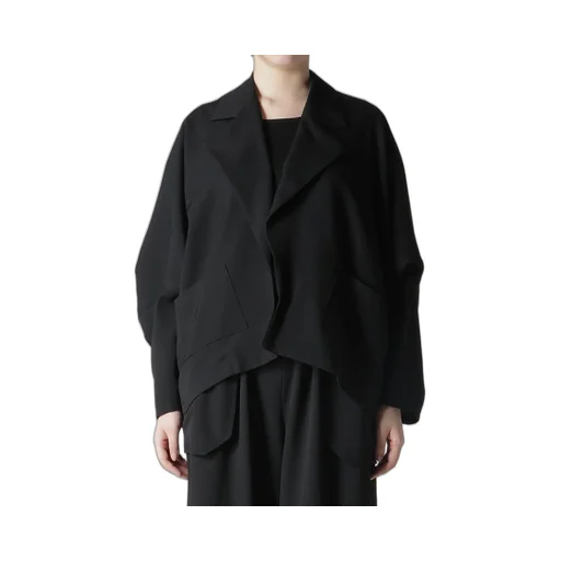 Wool Gabardine Elbow Patch Short Jacket