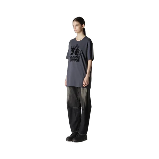 Animal Flocked Print Round Neck Short Sleeve T