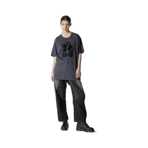 Animal Flocked Print Round Neck Short Sleeve T