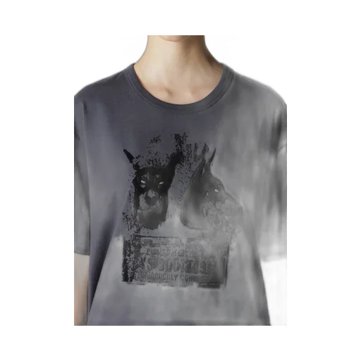 Animal Flocked Print Round Neck Short Sleeve T