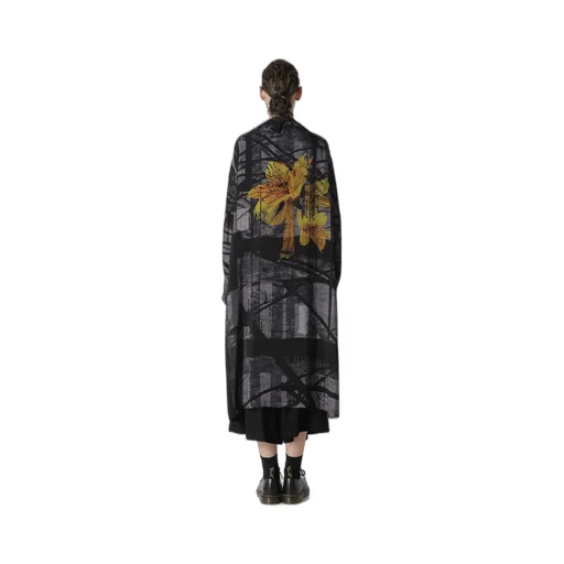 Flower&Cable Print Big Collar Coat